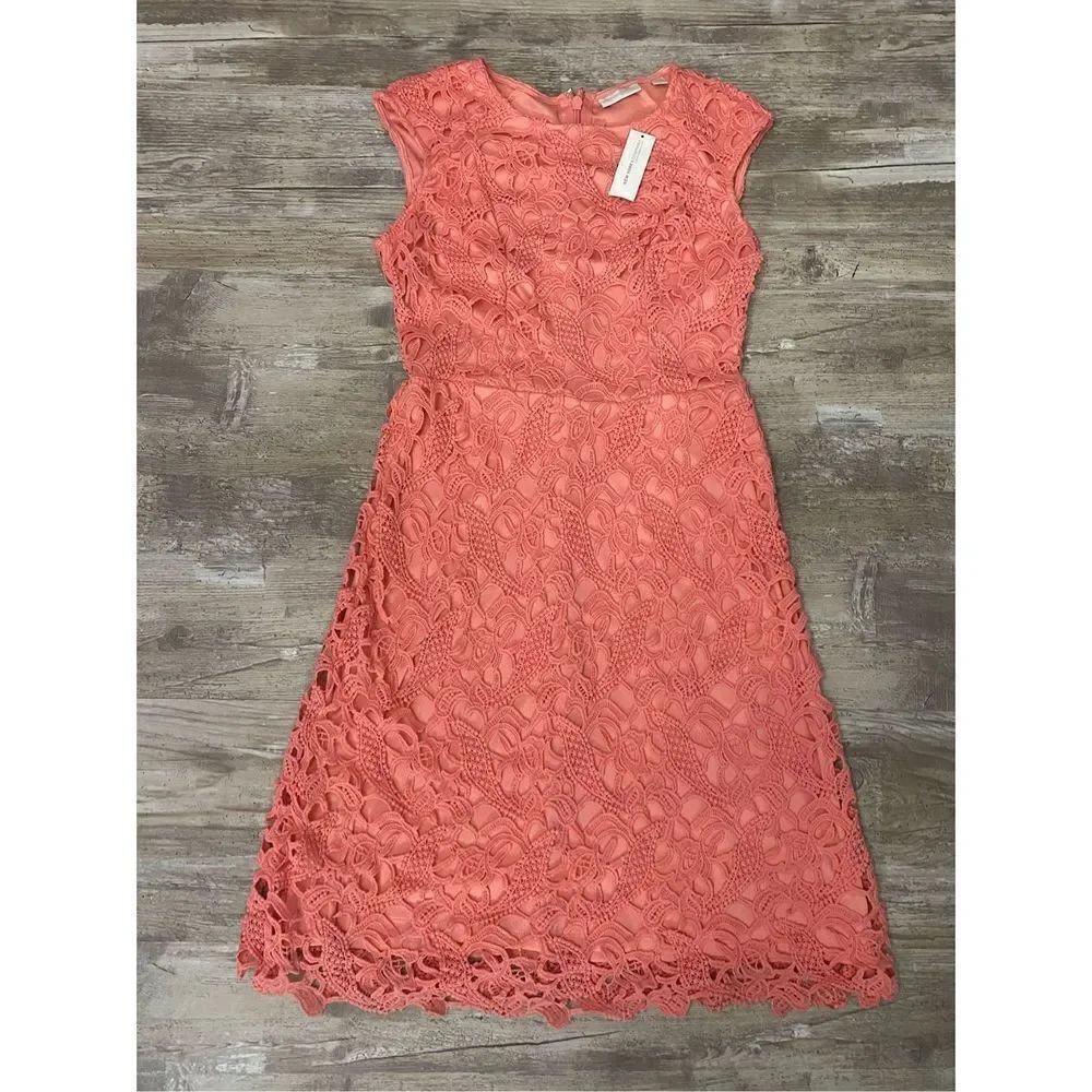 New York & Company Salmon Light Pink Lace Over Satin Lined Midi Dress Size 2